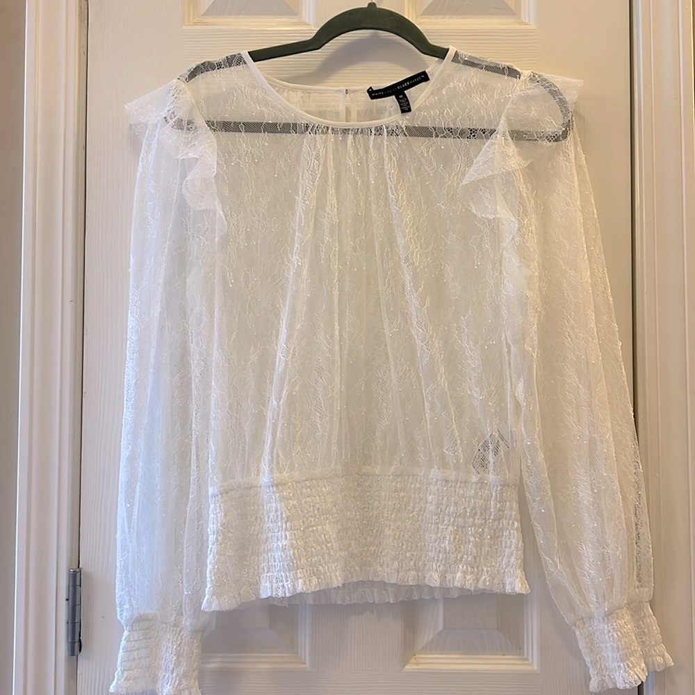 Romantic sheer lace White House Black Market Long Sleeve blouse